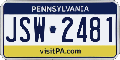PA license plate JSW2481