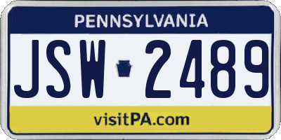 PA license plate JSW2489