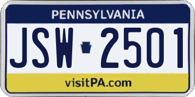 PA license plate JSW2501