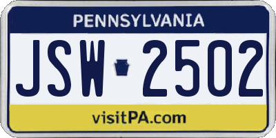 PA license plate JSW2502