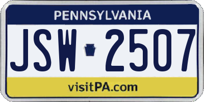 PA license plate JSW2507