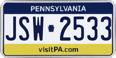 PA license plate JSW2533