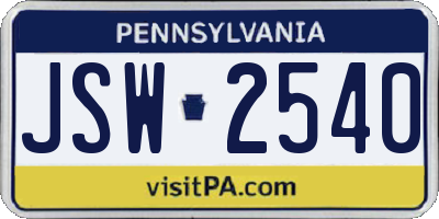 PA license plate JSW2540