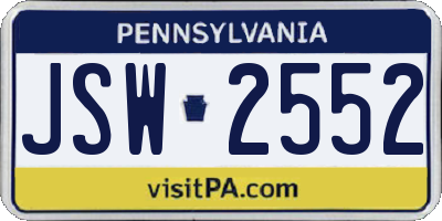 PA license plate JSW2552