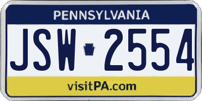 PA license plate JSW2554