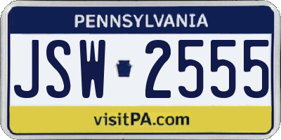 PA license plate JSW2555