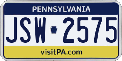 PA license plate JSW2575