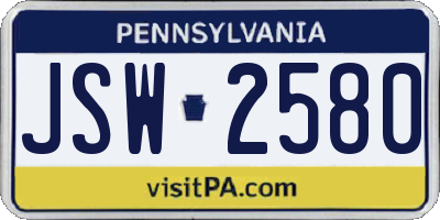 PA license plate JSW2580