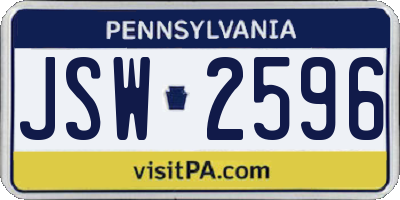 PA license plate JSW2596