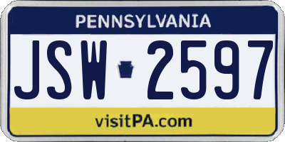 PA license plate JSW2597