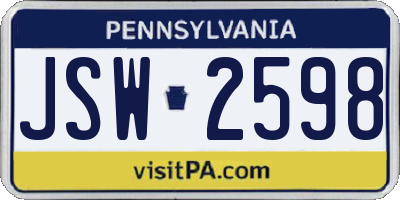 PA license plate JSW2598