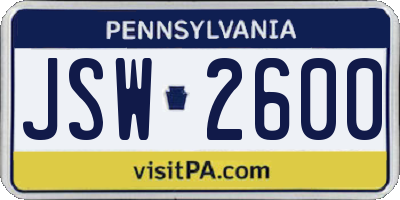 PA license plate JSW2600