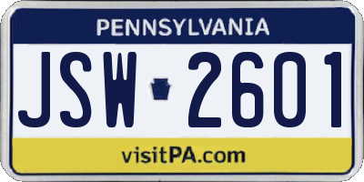 PA license plate JSW2601