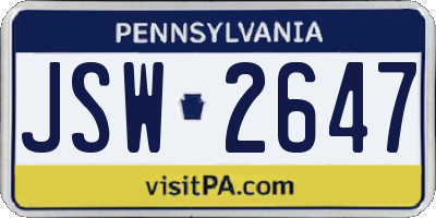 PA license plate JSW2647