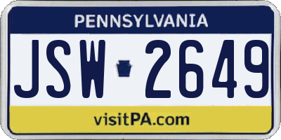 PA license plate JSW2649