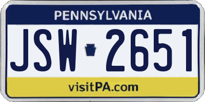 PA license plate JSW2651