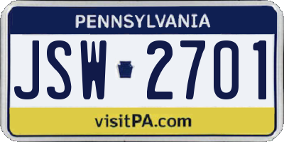 PA license plate JSW2701