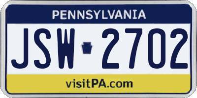 PA license plate JSW2702