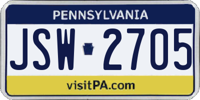 PA license plate JSW2705