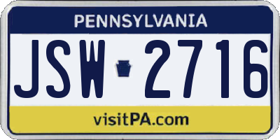 PA license plate JSW2716