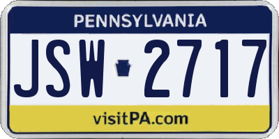 PA license plate JSW2717