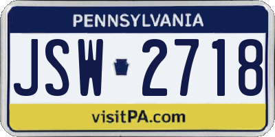 PA license plate JSW2718