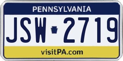 PA license plate JSW2719