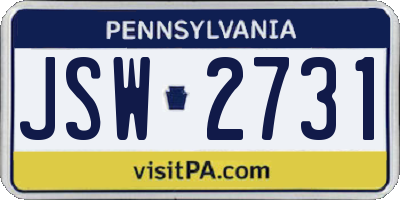 PA license plate JSW2731