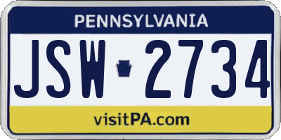 PA license plate JSW2734