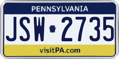 PA license plate JSW2735