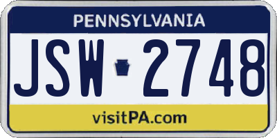 PA license plate JSW2748