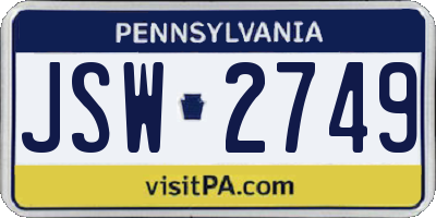 PA license plate JSW2749