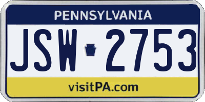 PA license plate JSW2753