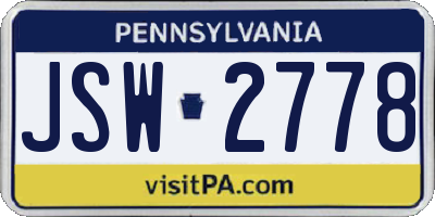 PA license plate JSW2778