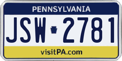 PA license plate JSW2781