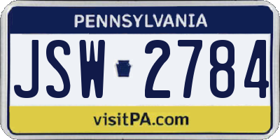 PA license plate JSW2784