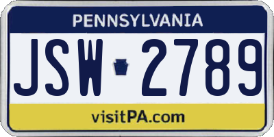 PA license plate JSW2789