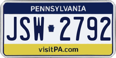 PA license plate JSW2792