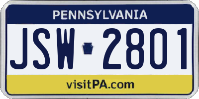PA license plate JSW2801