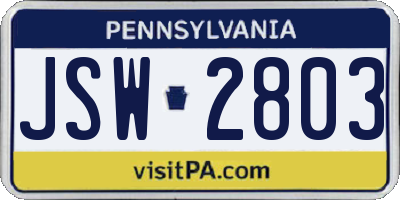 PA license plate JSW2803