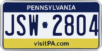 PA license plate JSW2804