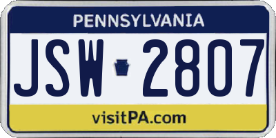 PA license plate JSW2807