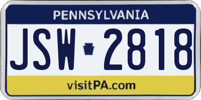 PA license plate JSW2818
