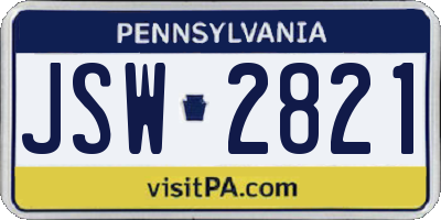 PA license plate JSW2821