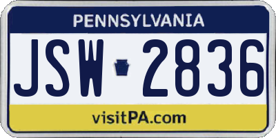 PA license plate JSW2836