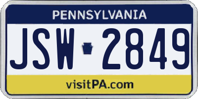 PA license plate JSW2849