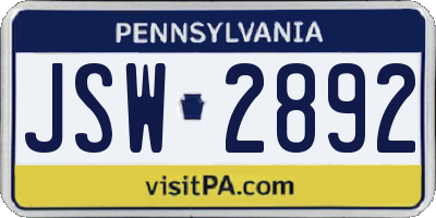 PA license plate JSW2892