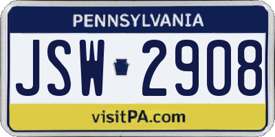 PA license plate JSW2908