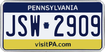 PA license plate JSW2909