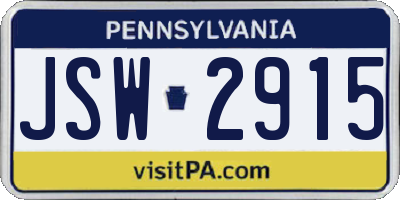 PA license plate JSW2915